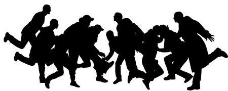 Vector silhouettes of businessmen who in a hurry.のイラスト素材