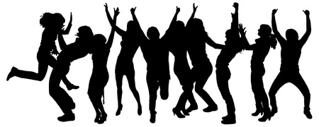 Vector silhouettes of people who dance and jump.のイラスト素材