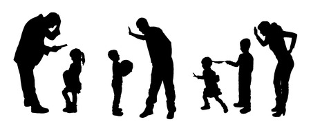 vector silhouettes of father and mother with children.のイラスト素材