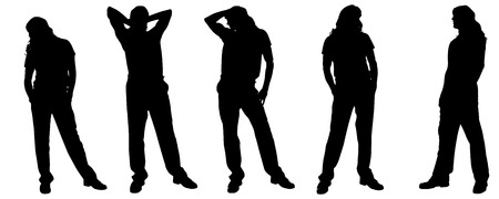 Vector silhouette of a man with long hair on a white background. のイラスト素材