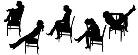Vector silhouette of women sitting on chairs.のイラスト素材