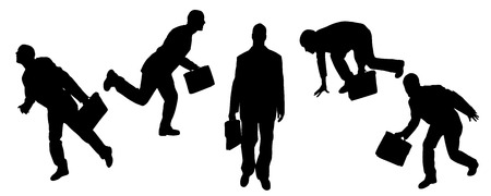 vector Silhouettes of businessmen with a briefcase running のイラスト素材