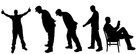 vector silhouette of a man on Various Positions and readingのイラスト素材
