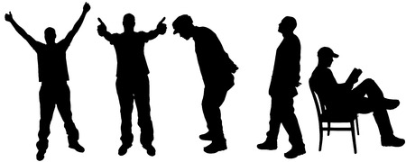 vector silhouette of a man on Various Positions and readingのイラスト素材