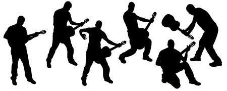 vector silhouette of a man playing guitarのイラスト素材