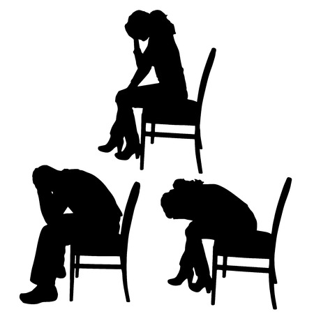 Vector silhouettes of men and women who sit on the chair.のイラスト素材