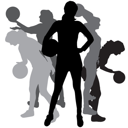 Vector silhouette of a woman playing volleyball on a white background.のイラスト素材