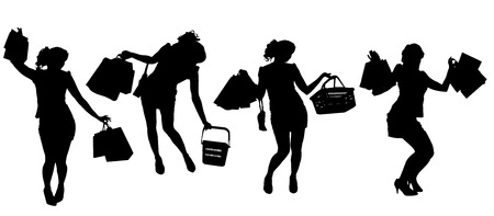 Vector silhouette of a woman with a bag on a white background. のイラスト素材
