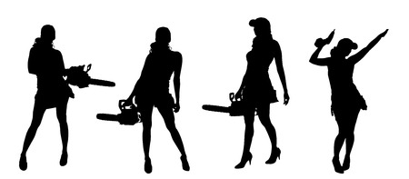 Vector silhouette of a woman with tools on a white background.のイラスト素材