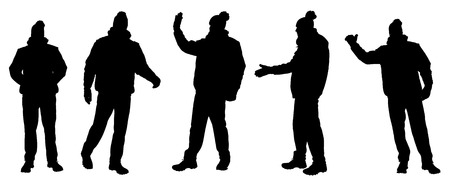 Vector silhouette of man in winter clothes on a white background. のイラスト素材