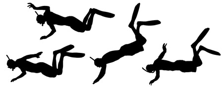 Vector silhouette of a diver on a white background. のイラスト素材
