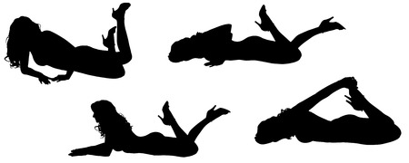 Vector silhouettes of sexy women with long hair. のイラスト素材