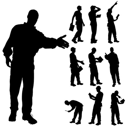 Vector silhouette of construction manager on a white background. のイラスト素材