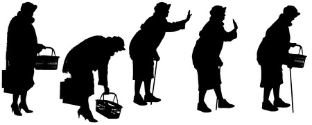 Vector silhouette of a old woman on a white background.のイラスト素材
