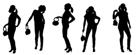 Vector silhouette of a woman with a handbag on a white background. のイラスト素材