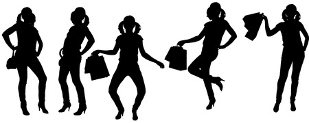 Vector silhouette of a woman who buys on a white background. のイラスト素材