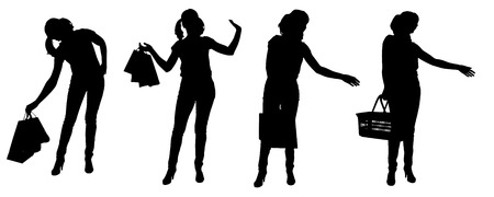 Vector silhouette of a woman who buys on a white background. のイラスト素材