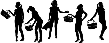 Vector silhouette of a woman who buys on a white background. のイラスト素材