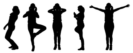 Vector silhouette of a woman who practices yoga on white background.のイラスト素材