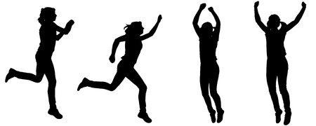 Vector silhouette of a woman who jumps on white background.のイラスト素材