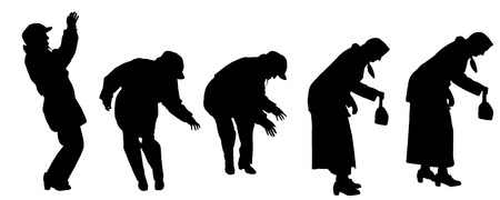 Vector silhouette of the old woman on a white background. のイラスト素材