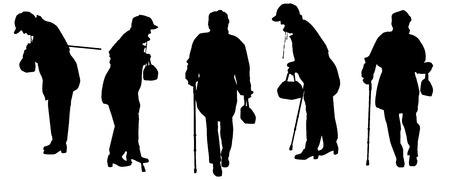 Vector silhouette of the old woman on a white background. のイラスト素材