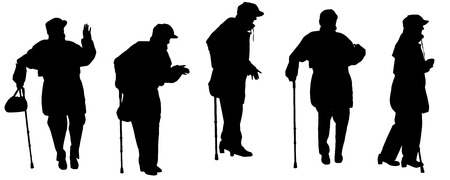Vector silhouette of the old woman on a white . のイラスト素材