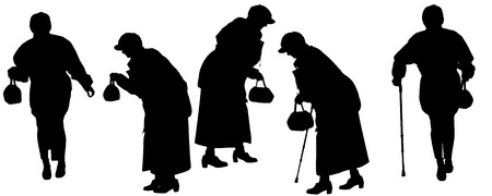Vector silhouette of the old woman on a white . のイラスト素材