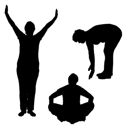 Vector silhouette of a woman who exercises on a white background.のイラスト素材