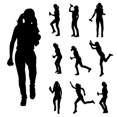 Vector silhouette of a woman who runs isolated on white のイラスト素材