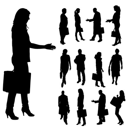 Vector silhouette of business people with a handbag isolated on white のイラスト素材