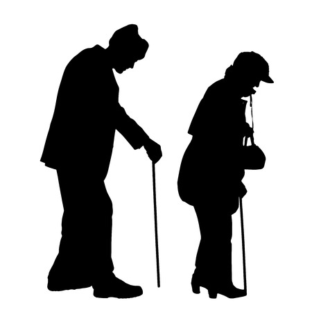 Vector silhouette of old people isolated on white のイラスト素材