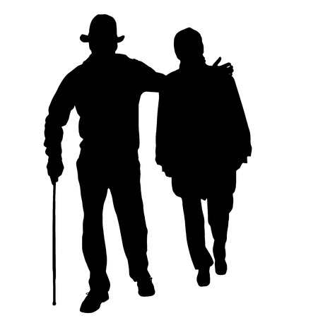Vector silhouette of old people isolated on white のイラスト素材