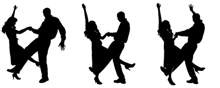 Vector silhouette of people who dance on a white . のイラスト素材