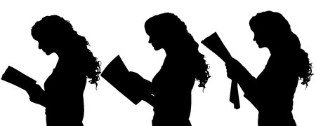 Vector silhouette of woman in different situations.のイラスト素材