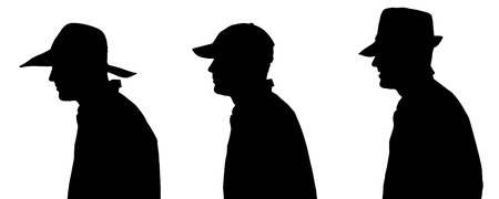 Vector silhouette of a man with a hat on a white background.のイラスト素材