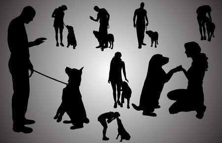 Vector silhouette of a people with a dog.のイラスト素材
