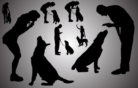 Vector silhouette of a people with a dog.のイラスト素材