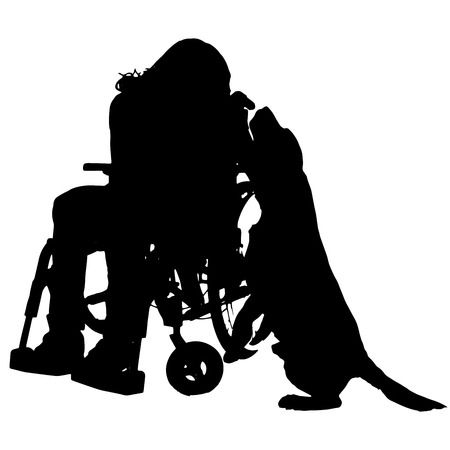Vector silhouettes of people in a wheelchair on a white background. のイラスト素材