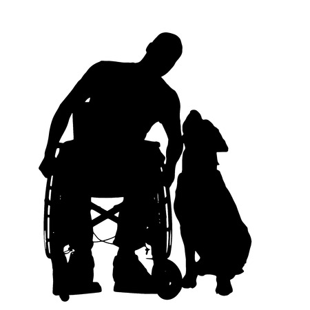 Vector silhouettes of people in a wheelchair on a white background. のイラスト素材