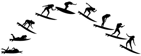 Vector silhouette of a people who surfs.のイラスト素材