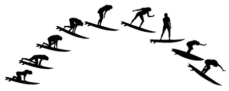 Vector silhouette of a people who surfs.のイラスト素材