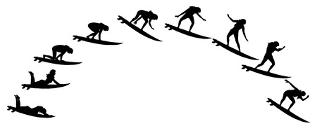 Vector silhouette of a people who surfs.のイラスト素材