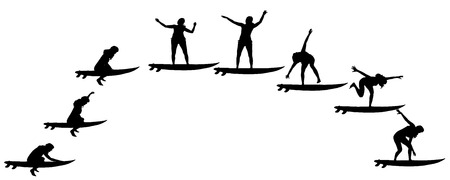 Vector silhouette of a people who surfs.のイラスト素材