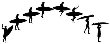 Vector silhouette of a people who surfs.のイラスト素材