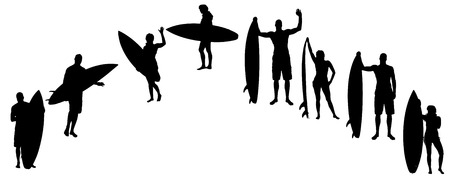 Vector silhouette of a people who surfs.のイラスト素材