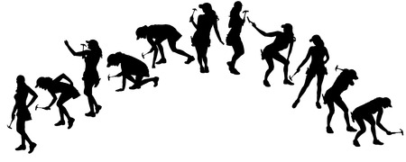 Vector silhouette of a woman working with tools on a white background.のイラスト素材