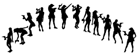 Vector silhouette of a woman working with tools on a white background.のイラスト素材