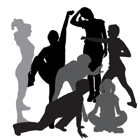 Vector silhouette of a woman who practices on white background. のイラスト素材