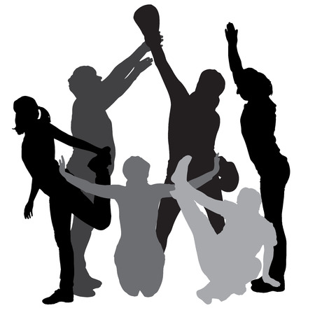 Vector silhouette of a woman who practices on white background. のイラスト素材